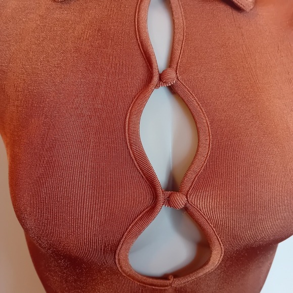Urban Outfitters Rust Orange‎ Ribbed Mini Dress Bodycon Keyhole Short Sleeve XS - Picture 8 of 16